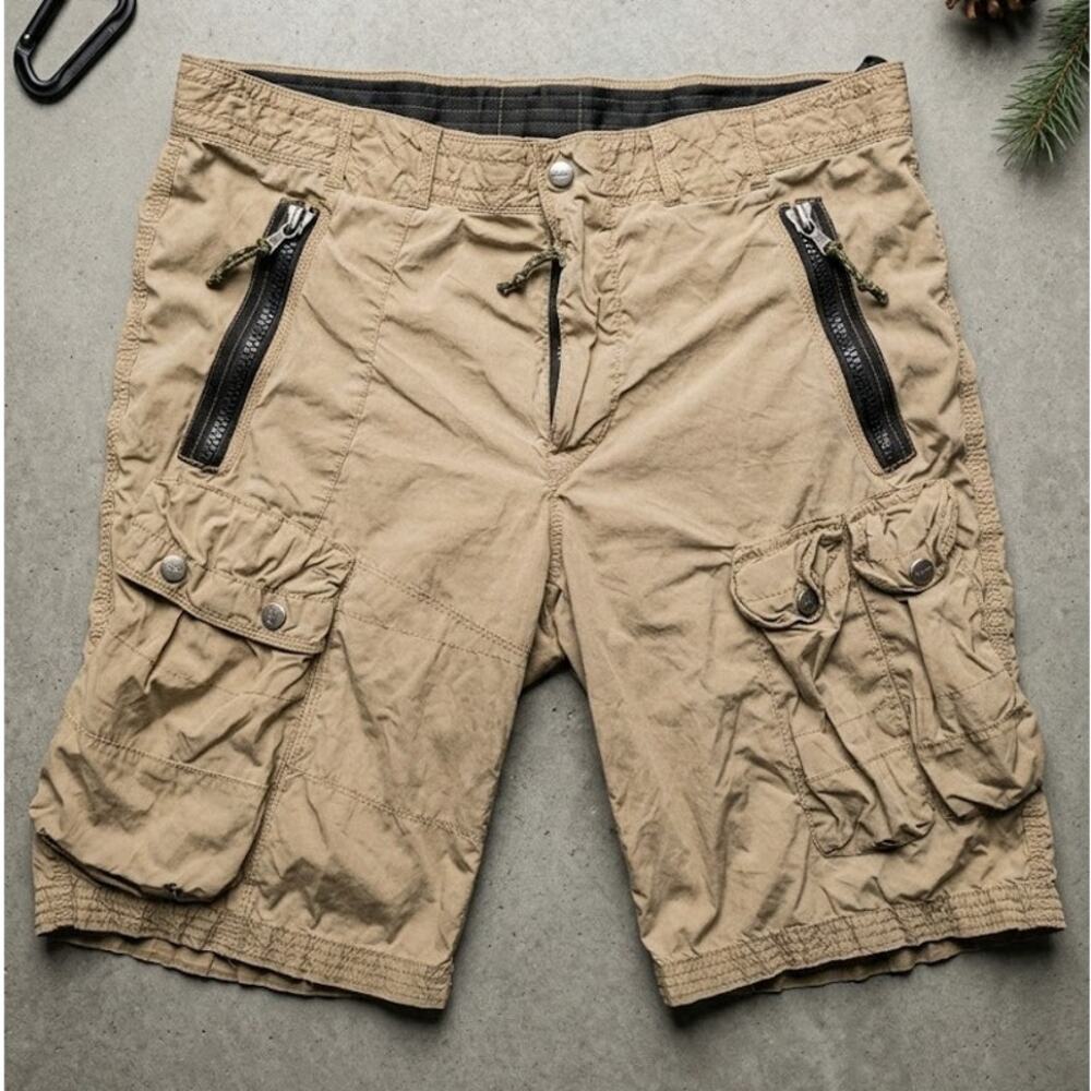 RLX Ralph Lauren Tactical Cargo Shorts Mens 34 Khaki Techwear Heavy Zipper